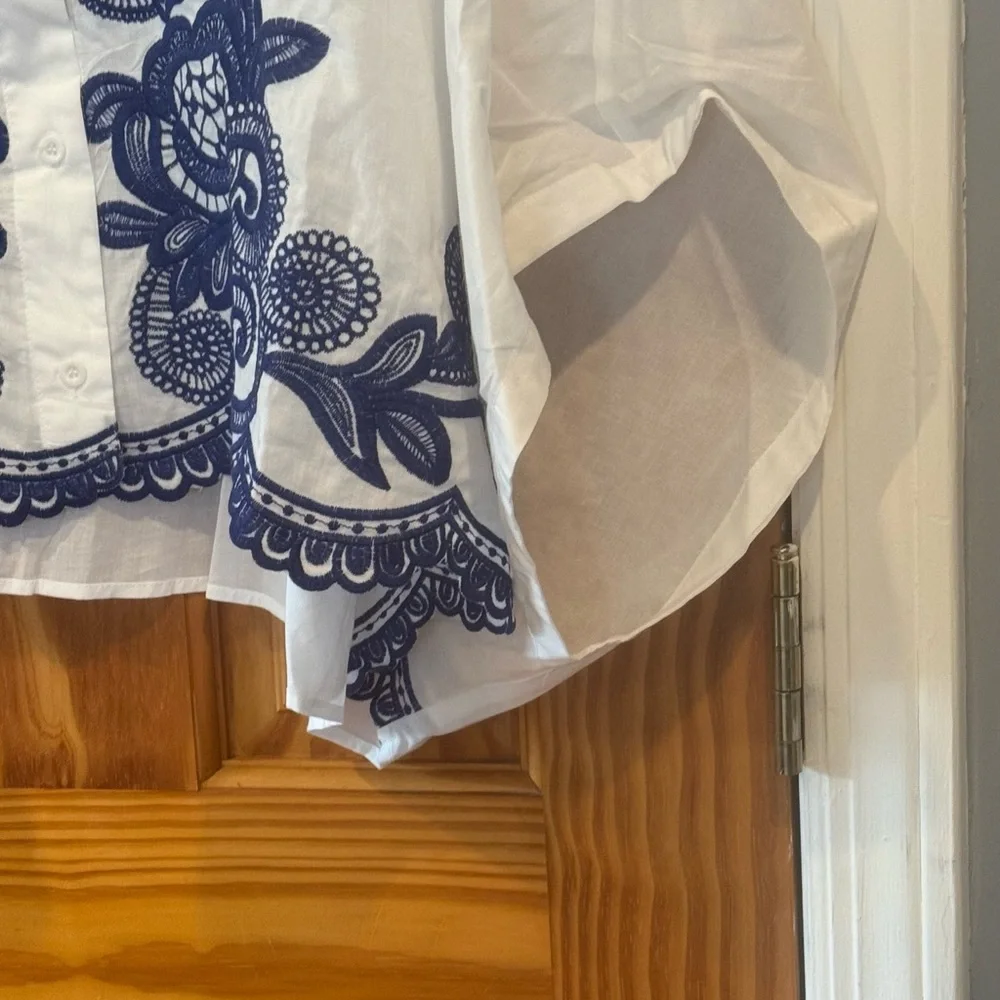 Adiva White Blouse with Blue Embroidery - Picture 4 of 7